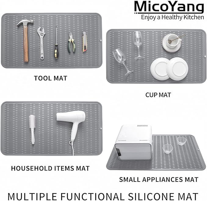 Silicone Dish Drying Mat for Multiple Usage,Easy clean,Eco-friendly,Heat-resistant Silicone Mat for Kitchen Counter or Sink,Refrigerator or Drawer Liner Grey 4XL 32 inches x 18 inches - Bloomnest