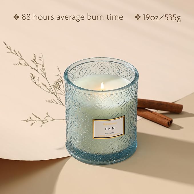 Rain Summer Scented Candles, 19oz Aromatherapy Candles Gifts for Women, Blue Luxury Large Decorative Candles in Glass, Natural Soy Wax for Home - Bloomnest