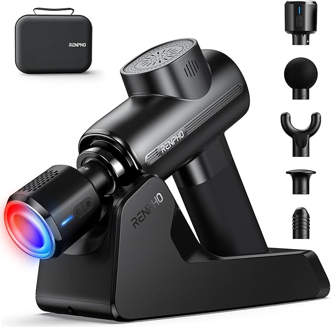 RENPHO Massage Gun Deep Tissue with Charging Stand, Heat and Cold Head, Percussion Body Muscle Masajeador for Athletes Pain Relief, Active Thermacool Deluxe - Bloomnest