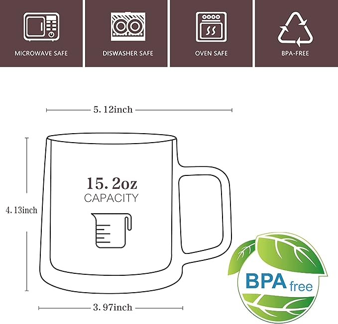 CNGLASS Double Walled Glass Coffee Mugs,15oz(1-pack) Insulated Glass Mugs with Handle,Clear Espresso Cups for Latte,Cappuccino,Tea Bag - Bloomnest