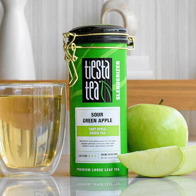 Tiesta Tea - Sour Green Apple, Loose Leaf, Tart Apple Green Tea, Medium Caffeinated Blend, Makes Hot or Iced & Up to 40-50 Cups, 4oz Refillable Tin - Bloomnest