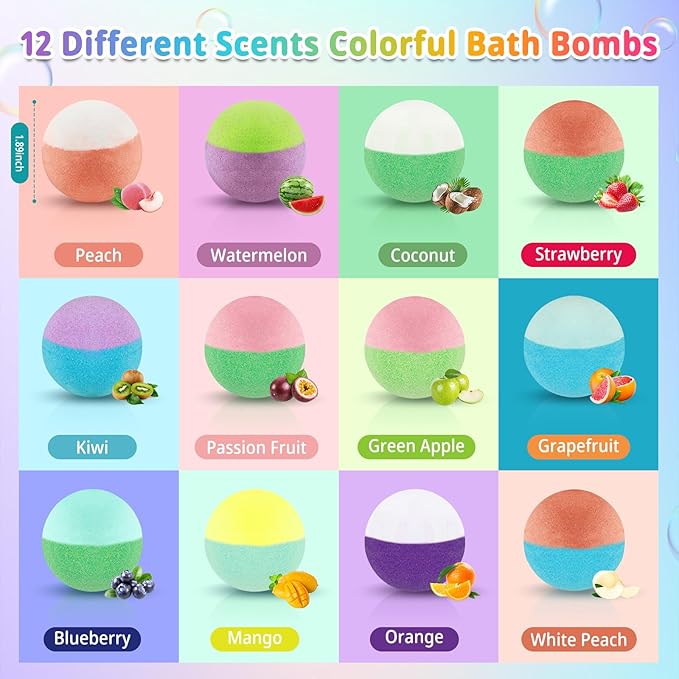 Bath Bombs for Kids with Surprise Inside, 24 Pack Kid Bath Bombs Gift Set, Christmas Gifts for Kids Stocking Stuffers, Kid Bubble Bath Fizzy for Girls Boys with Bath Toys Inside - Bloomnest
