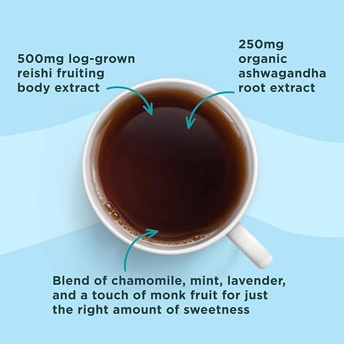 Four Sigmatic Calm Organic Herbal Tea | Stress Relief Tea with Ashwagandha & Reishi | Instant Adaptogenic Drink for Relaxation | Vegan, Gluten-Free | Chamomile & Mint, 24 Servings - Bloomnest