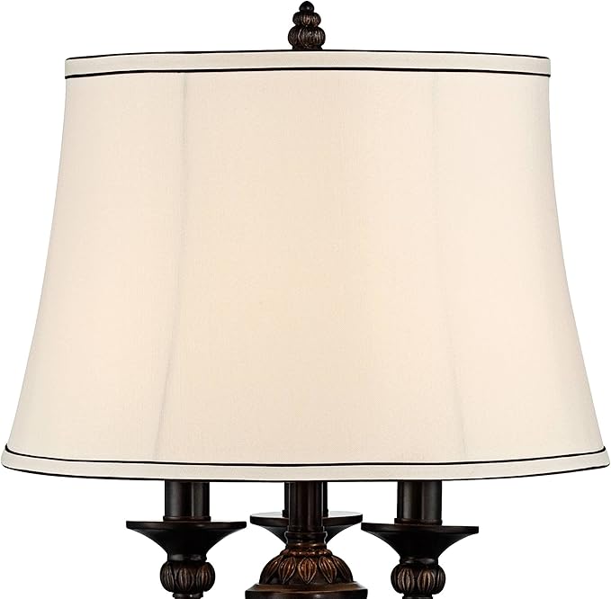 Kathy Ireland Mulholland Traditional Vintage Table Lamp with White USB Charging Dimmer Cord 37" Tall Bronze Golden Marbleized White Bell Shade for Living Room Bedroom House Bedside Nightstand - Bloomnest