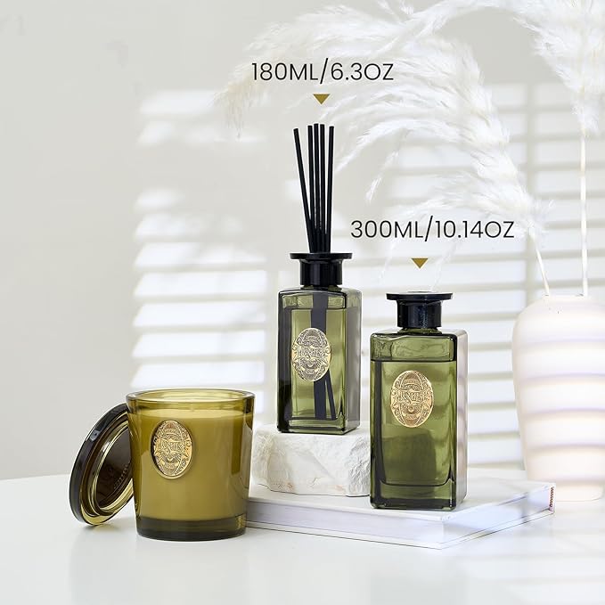 M&SENSE 10.14 oz Large Reed Diffuser Set | Lime Basil Scent Oil Diffuser with Sticks |Hotel Collection Non-Toxic Essential Oil |for Bedroom Bathroom Living Room MSENSE