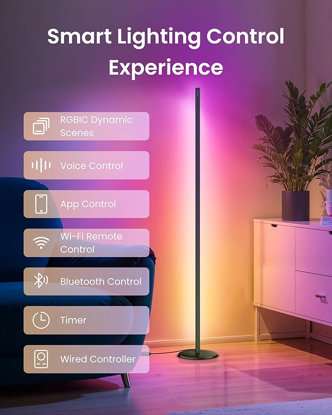 SwitchBot Smart RGBICWW App-Controlled Floor Lamp with Matter, Warm & Cool White, Alexa-Compatible Lamp, Works with Apple Home, Google Home – 1200lm Music Sync, Lamp for Living Room for Bedroom - Bloomnest