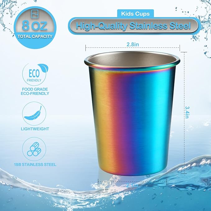 Stainless Steel Cups for Kids 7.8oz/230ml (4 Pack), Children's Rainbow Electroplating Cups, Camping Stainless Steel Cups, Stackable Metal Drinking Glasses, Toddler Stainless Steel Tumbler, BPA Free - Bloomnest