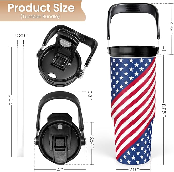 SANDJEST American Flag Tumbler with Handle 30oz, Stainless Steel Insulated Flip Straw Tumblers Coffee Travel Mug Cup, USA America Gifts for Women Men for Birthday Christmas - Bloomnest