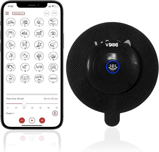 VPOD Single Wireless TENS Unit - EMS Muscle Stimulator for Pain Relief Therapy, 24 Modes - TENS Massager Electric Stimulation Machine for Nerve and Back Pain