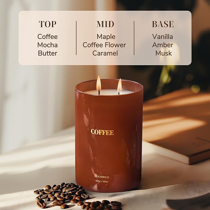 Goodpick Coffee Scented Candle 22 oz, Soy Candles for Home Scented, 120 Hours Burn Time, 2 Wicks - Bloomnest