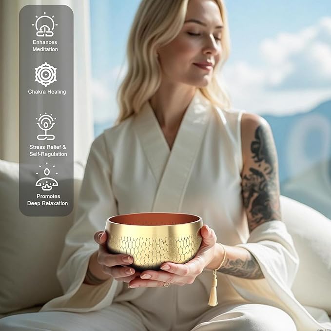 Tibetan Singing Bowl Set — Meditation Sound Bowl Handcrafted in Nepal, Long Lasting Sound for Deep Calming Relaxation, Meditation, and Sound Bowl Healing | Includes Mallet & Cushion(5") ViLoSa
