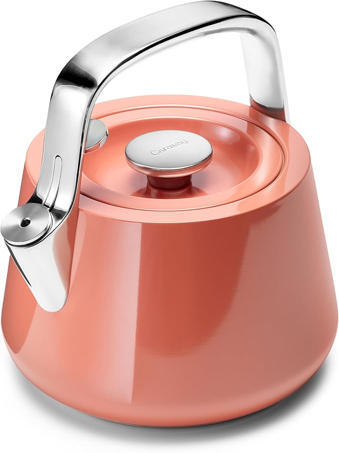 Caraway 2 Quart Whistling Tea Kettle - Durable Stainless Steel Tea Pot - Fast Boiling, Stovetop Agnostic - Non-Toxic, PTFE & PFOA Free - Includes Pot Holder - Perracotta - Bloomnest