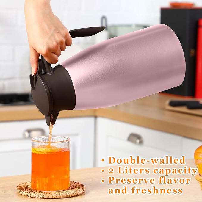 Norme 2 Pcs Thermal Coffee Carafe Insulated Stainless Steel Coffee Carafe for Hot Liquid Vacuum Thermal Pot Creamer Pitcher Dispenser with Brushes Keeping Hot Water Milk(Rose Red) - Bloomnest