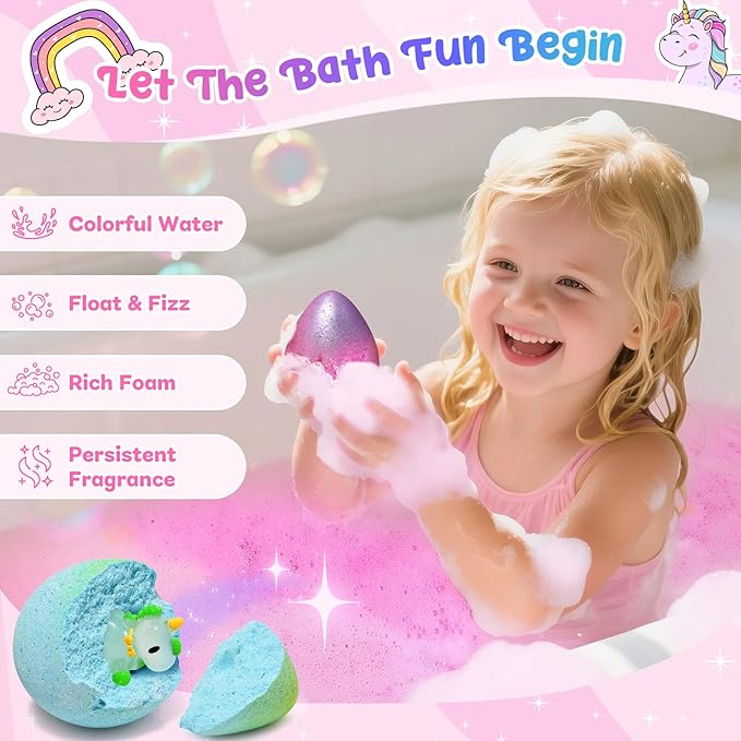 Unicorn Bath Bombs with Surprise Toys Inside, 9 Packs Bubble Bath Bomb for Kids Girls, Christmas Birthday Gifts for Girls, Stocking Stuffers for Kids (36+ Months) - Bloomnest