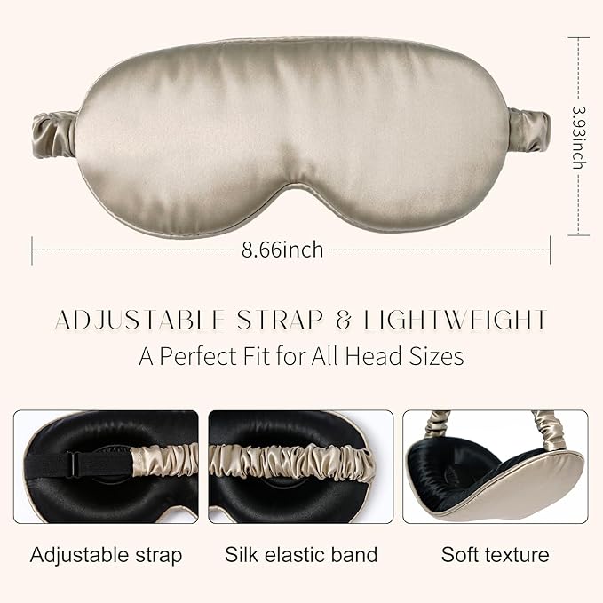 100% 22 Momme Mulberry Silk Sleep Mask, Eye Cover for Sleeping, Blackout 3D Sleep Masks for Lash Extensions with Adjustable Strap for Men and Women (Caramel) - Bloomnest