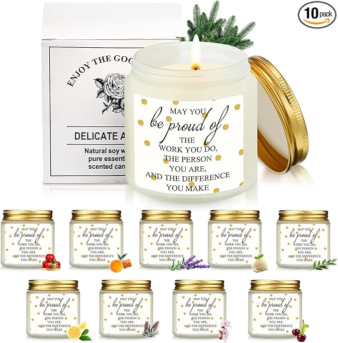 Fumete 10 Pcs Jars Scented Soy Candles 3.5 oz Candles Thank You Gifts for Employee Appreciation Gifts Secretary Coworker Nurse Teachers - Bloomnest