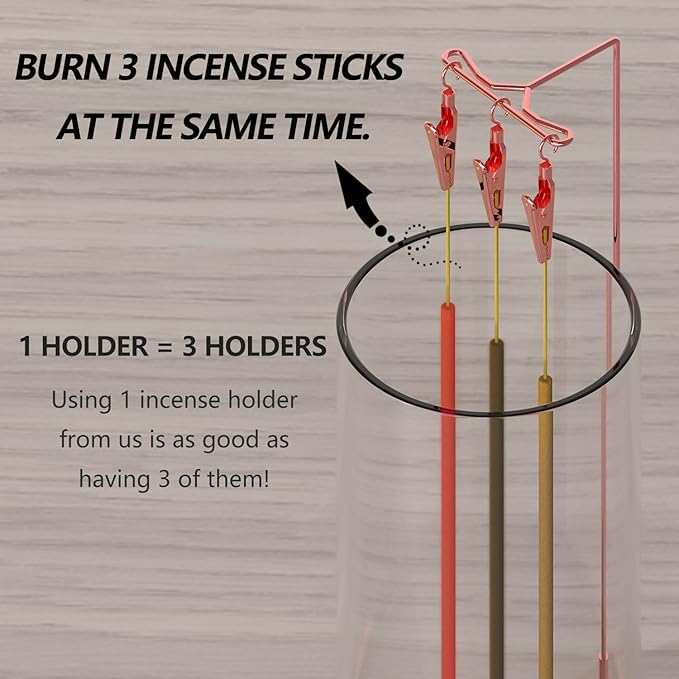 Incense Holder Ash Catcher - Upside Down Glass Incense Holder for Sticks, Reverse Inverted Anti Ash No Mess Insence-Stick Holder, Modern Metal Decorative Vertical Incense Burner, Rose Gold - Bloomnest