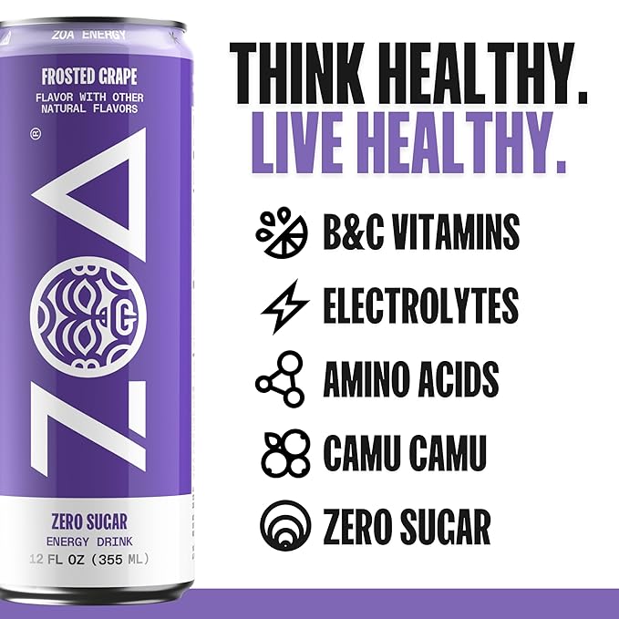 ZOA Zero Sugar Energy Drinks, Variety Pack - Sugar Free with Electrolytes, Healthy Vitamin C, Amino Acids, Essential B-Vitamins, and Caffeine from Green Tea - 12 Fl Oz (12-Pack) - Bloomnest