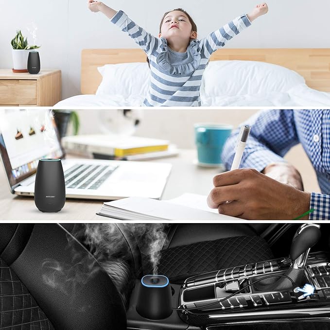 SOICARE Car Diffuser for Essential Oils, Small Portable Car Essential Oil Diffuser with Built-in USB Cable, Mini Aromatherapy Air Scent Humidifier Diffuser for Travel/Office/Home (Elegant Black) - Bloomnest