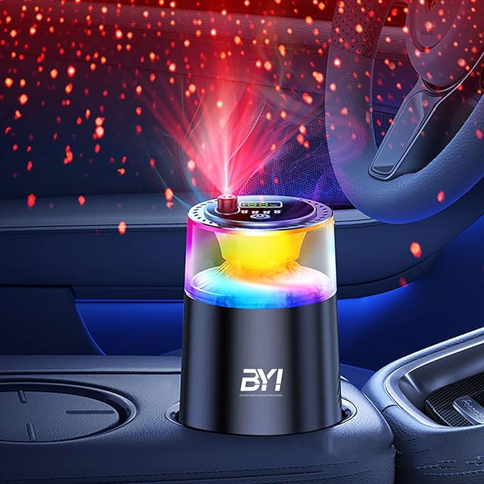 Smart Car Air Freshener with RGB Ambient Light, Galaxy Cloud Mist, Auto On/Off, Built-in Battery, Car Aroma Diffuser, Home, Office (4 Essential Oil Box), Long-Lasting Scent - Bloomnest