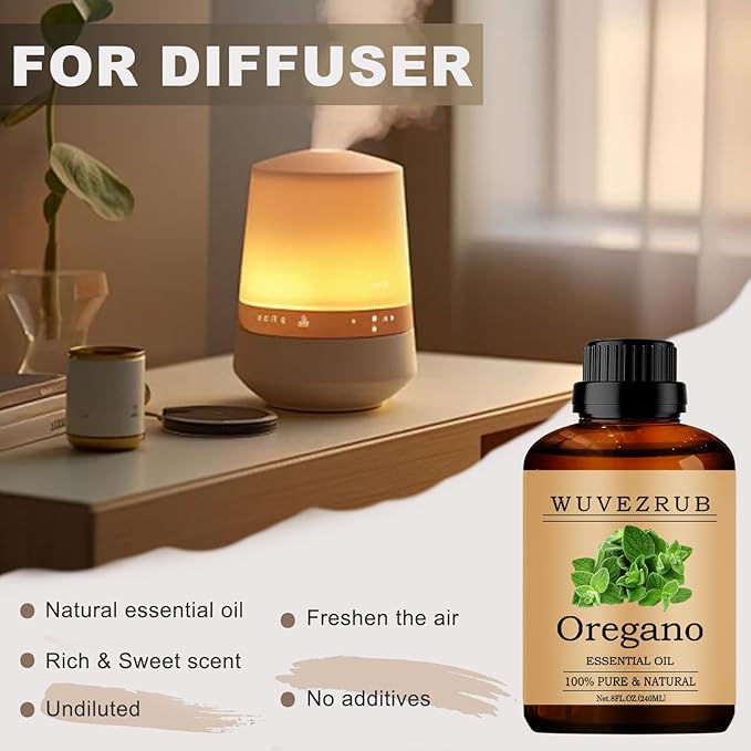 Oregano Essential Oils 240ML, 100% Pure and Natural Essential Oil for Aromatherapy Diffuser - 8 Fl Oz/Oregano WUVEZRUB