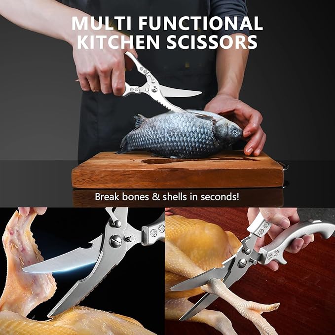 Poultry Shears Heavy Duty – Kitchen Scissors for Chicken, Meat, Fish & Vegetables – Sharp Stainless Steel Cooking Shears with Ergonomic Non-Slip Handle, Spring-Loaded, Dishwasher Safe - Bloomnest