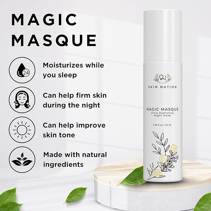 Skin Nation Magic Masque, Hydrating Night Mask with Hyaluronic Acid & Botanicals, Plant-Based Overnight Mask for Dry Skin, Smooth Texture & Radiant Glow, 1.69 fl oz - Bloomnest