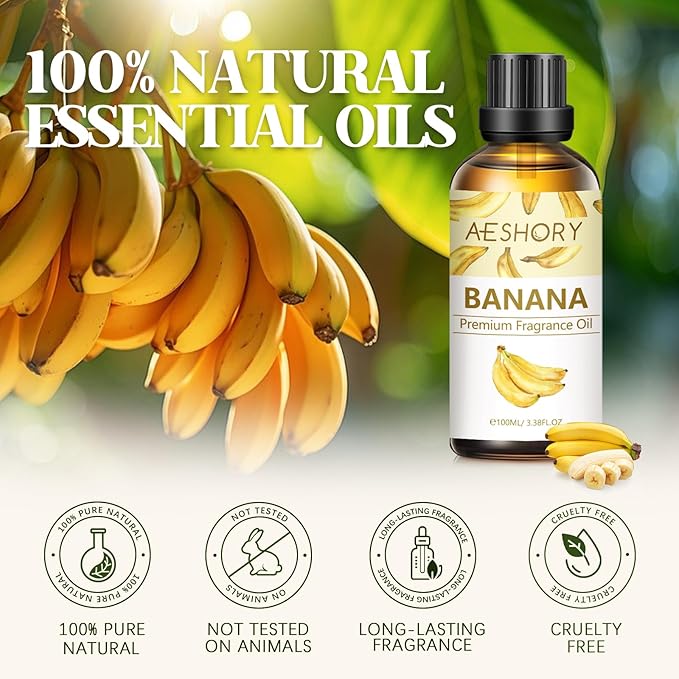 Banana Fragrance Oil 3.38FL.OZ - Aromatherapy Essential Oils for Diffusers for Home, Strawberry Scented Oils for Massage, Soap Candle Making Scents - 100ML - Bloomnest