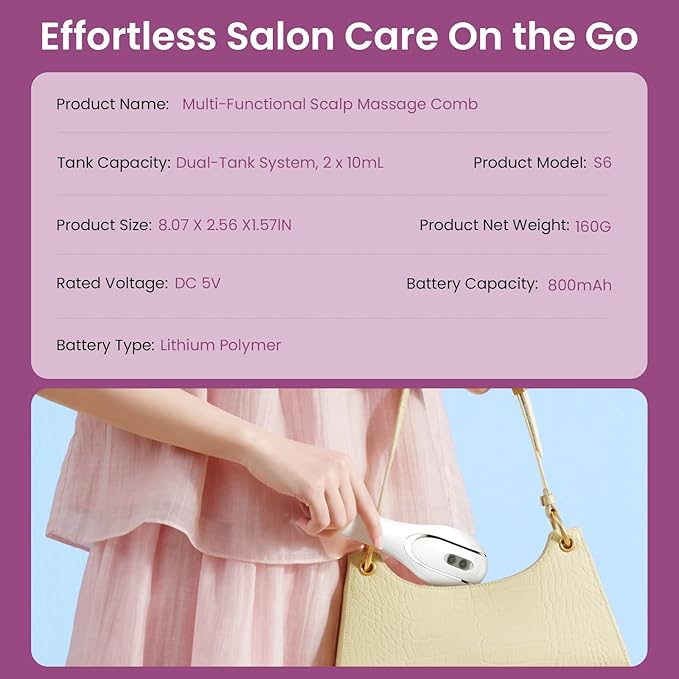 6-in-1 Rechargeable Scalp Massager Oil Applicator, Nano Mist, Electric Scalp Vibration Brush for Home Spa, Effortless Detangling & Relaxation Head Massage Tool for All Hair Types Bloomnest