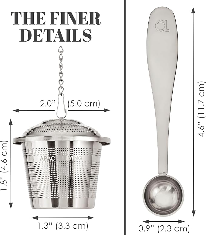Tea Infuser (Set of 2) with Tea Scoop and Drip Dray - Ultra Fine Tea Strainer for Loose Leaf Tea - Stainless Steel Tea Steeper for a Superior Brewing Experience - Bloomnest