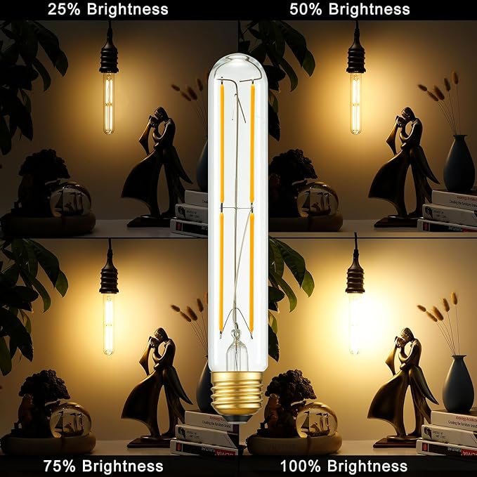 Arberlic 7.3 Inch T10 LED Bulb,6W Tubular Light Bulb Equivalent E26 led Bulb 60 watt dimmable,Warm White 2700K,600lm,CRI85+,AC120V,Clear Glass Long E26 Edison Bulb,Flicker-Free,Pack of 6 - Bloomnest