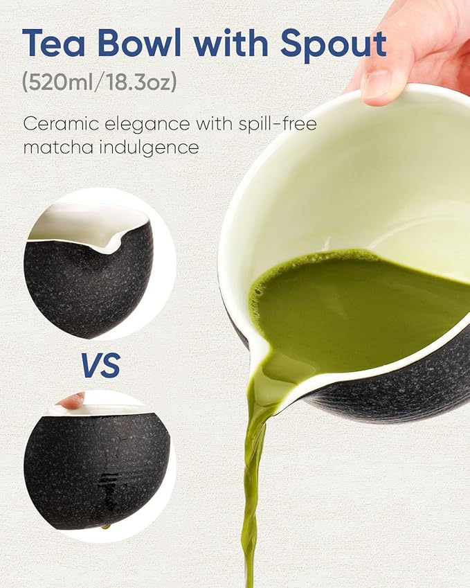 7 Pcs Matcha Kit Set, Matcha Whisk and Bowl with Spout, Powder Sifter, Whisk Holder, Bamboo Scoop and Scoop Rest, Perfect Prepare Tools for Making Matcha Tea (Charcoal Grey) - Bloomnest