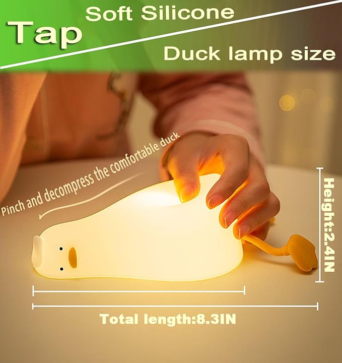 DREAMING MY DREAM Cute Duck Night Light,Rechargeable Fun Lying Flat Duck Lamp,LED Squishy Animal Novelty Lamp,Light up Duck for Kids Great Gift,3 Level Dimmable Nursery Nightlight Touch Lamp - Bloomnest