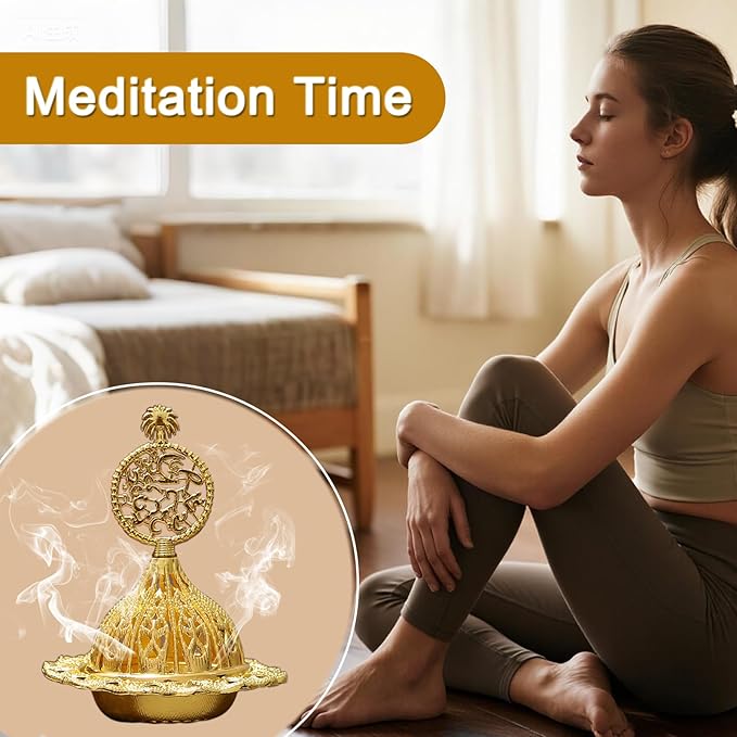 Majewel 3 in 1 Incense Holder, Vintage Incense Holders for Sticks with 9 Holes, Incense Burner Ash Catcher, Brass Incense Stick and Cone Burner for Meditation, Yoga, Home Decor(Coconut)