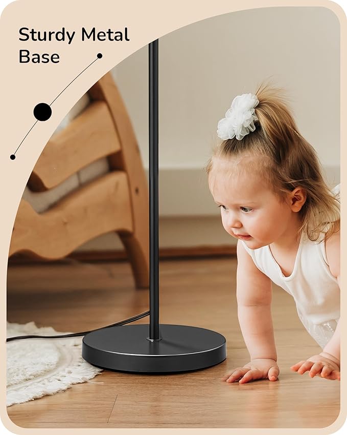 EDISHINE Modern Floor Lamps for Living Room, 64.7" Minimalist Standing Lamp with 3 Color Temperatures Bulb & Adjustable Linen Shade, Foot Pedal Switch, Arc Tall Lamp for Bedroom Office, Black - Bloomnest