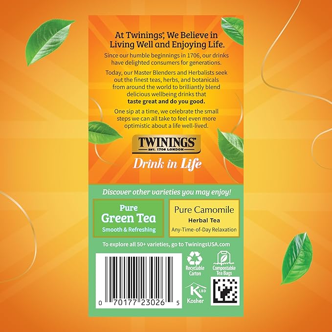 Twinings Pure White Tea Individually Wrapped Bags, 20 Count (Pack of 1), Light & Fresh, Caffeinated, Enjoy Hot or Iced, 20 Teabags - Bloomnest