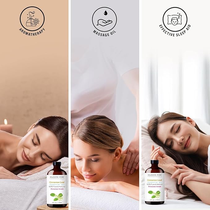 Majestic Pure Cinnamon Essential Oil with Glass Dropper - Huge 4 Fl Oz - 100% Pure and Natural Cinnamon Oil - Premium Grade Essential Oils for Diffuser, Aromatherapy, Soap and Candle Making - Bloomnest
