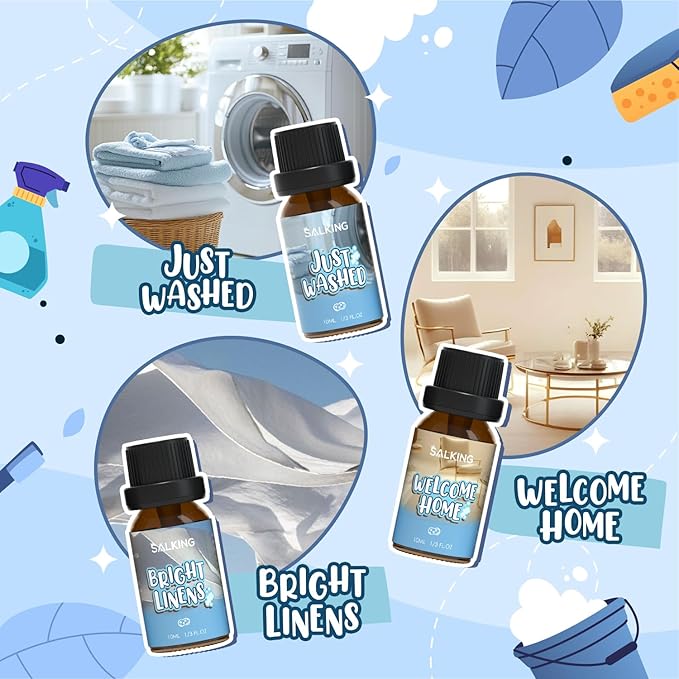 SALKING Housekeeping Fragrance Oils, Premium Essential Oil for Diffuser, Scented Oil Gift Set for Soap Candle Making - Just Washed, Welcome Home, Bright linens, Clean Trick, Clean Breeze, So Clean - Bloomnest