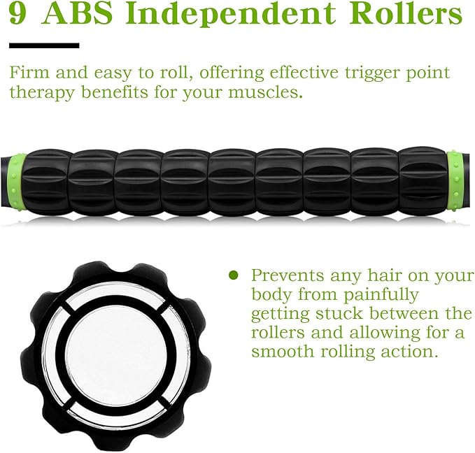 Muscle Roller Massage Roller Stick for Athletes, Help Reducing Muscle Soreness Cramping Tightness Leg Arms Back Calves Muscle Massager（Green - Black- 18 inch） - Bloomnest
