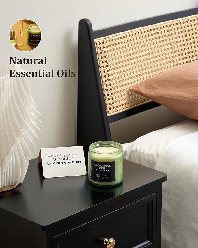 M&SENSE Eucalyptus & Mint Soy Candles for Home Scented, 11.6oz 70 Hour Burn Aromatherapy Candle Gift for Stress Relief, Meditation, Yoga, Relaxing SPA, Reusable Jar for Men and Women - Bloomnest