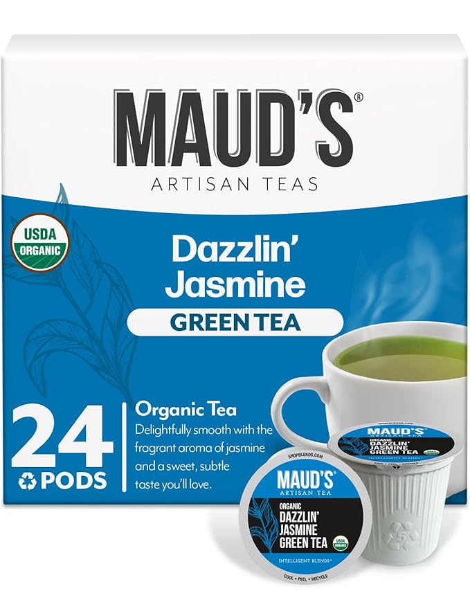 Maud's Organic Jasmine Green Tea Pods, 24 ct, Recyclable Single Serve Tea Pods – 100% Gourmet Blended Tea Leaves, Compatible with Keurig K Cups Maker - Bloomnest