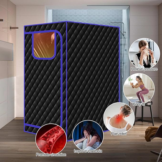 Smartmak Portable Infrared Sauna,1 or 2 Person Oversize Infrared Sauna Box with 660nm Red Light Therapy, Full Body Sauna Tent for Home, Folding Chair (Blue-2 Person) Smartmak