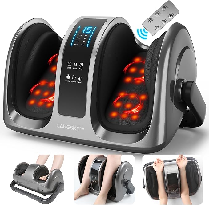 CARESKY® Shiatsu Foot Massager with Heat and Remote-FSA Eligible HSA Electric Deep Kneading Foot Massager for Neuropathy, Plantar Fasciitis, Massage Feet/Leg/Calf/Ankle, Gifts for Women and Men