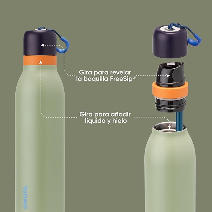 Owala FreeSip Twist Insulated Stainless Steel Water Bottle with Straw for Sports and Travel, BPA-Free, 24-oz, Blue/Green (Camo Cool) Owala
