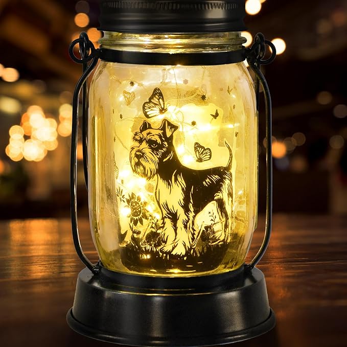 Schnauzer Gifts for Women/Men Schnauzer Solar Lanterns Dog Mom Birthday Dog Lovers Lantern Pet Loss Pet Memorial Lights Solar Garden Decoration for Yard, Patio,Backyard,Porch Torches - Bloomnest