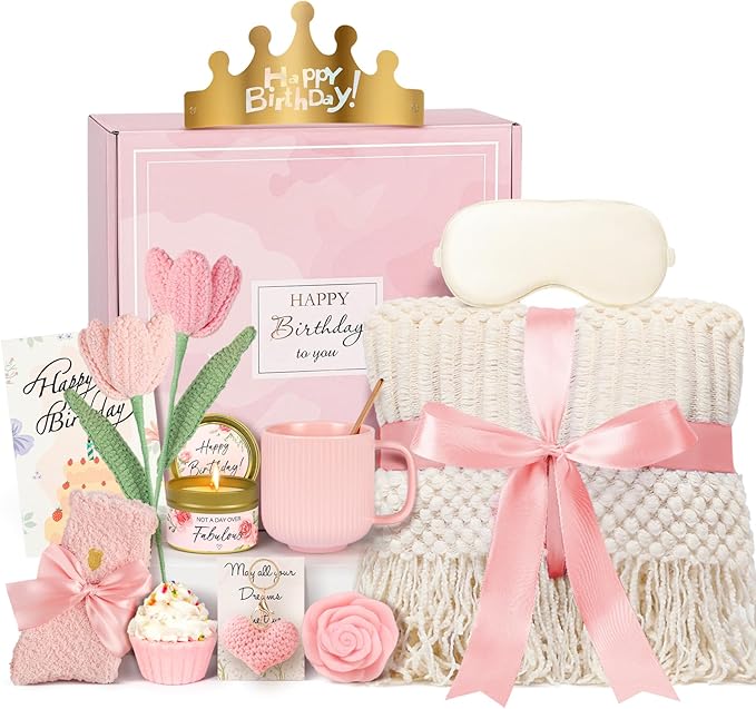 Birthday Gifts for Women - 13PCS Unique Happy Birthday Gifts Basket for Mom Her Best Friend Sister Wife Girlfriend Coworker - Relaxing Spa Self Care Package Get Well Soon Gifts Set (Rose) - Bloomnest