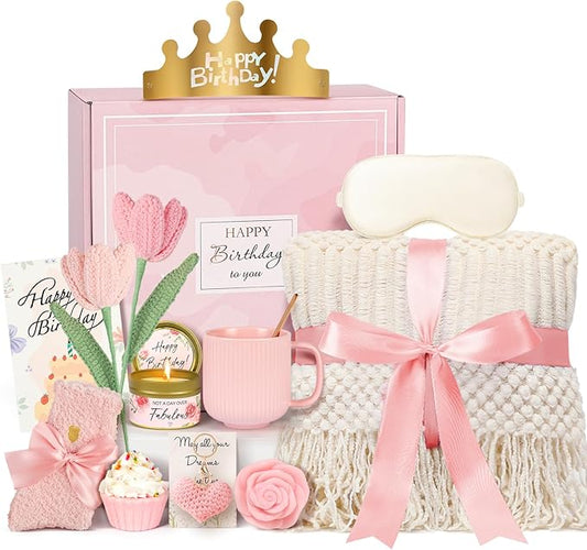 Birthday Gifts for Women - 13PCS Unique Happy Birthday Gifts Basket for Mom Her Best Friend Sister Wife Girlfriend Coworker - Relaxing Spa Self Care Package Get Well Soon Gifts Set (Rose) - Bloomnest