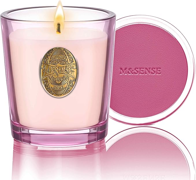 M&SENSE Natural Soy Candle | Jasmine & Pink | 9.2 oz, 50H Burn Time | Luxury Scented Candle for Relaxation, Gifting, Home Décor | Ideal for Bedroom, Office, Party Ambiance - Bloomnest