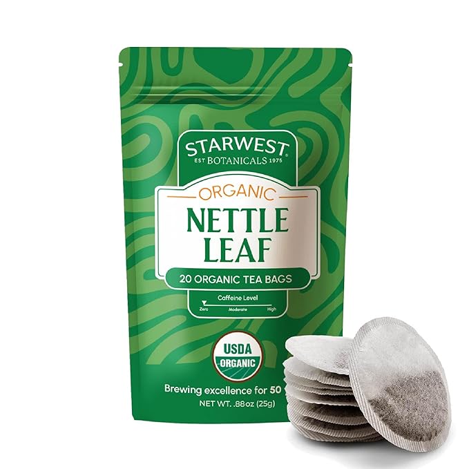 Starwest Botanicals Organic Nettle Leaf Tea - Caffeine Free Herbal Tea, Promotes Calm, USDA Organic Nettle Leaf, String Free Sachets, Non GMO - 20 Tea Bags - Bloomnest