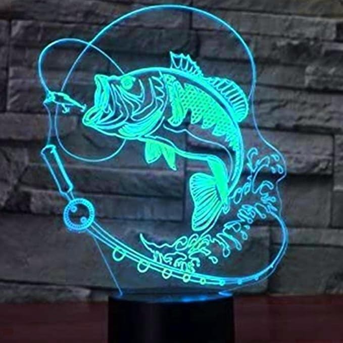 3D Fishing Fish Night Light Optical Illusion Led Lamp 7 Colors Changing Birthday Xmas Gift for Boys and Girls Kids Children Room Decor - Bloomnest